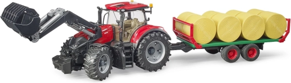 Tractor Bruder Case IH Optum 300 CVX con cargador frontal y remolque para balas