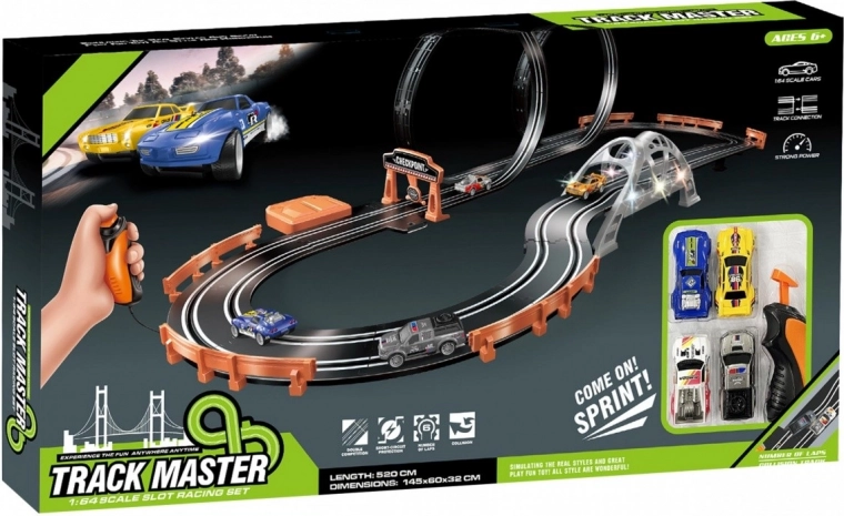 Pista de carreras a escala 1:64 con circuito de 5,2 m y bucles