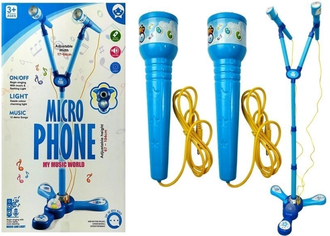 Set de karaoke infantil con doble micrófono en trípode – azul
