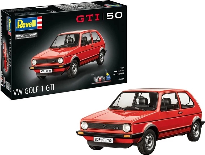 Modelo de coche de plástico VW Golf I GTI 50 Years 1:24