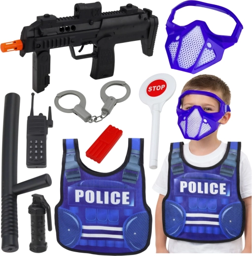 Set de policía infantil con chaleco, pistola y accesorios