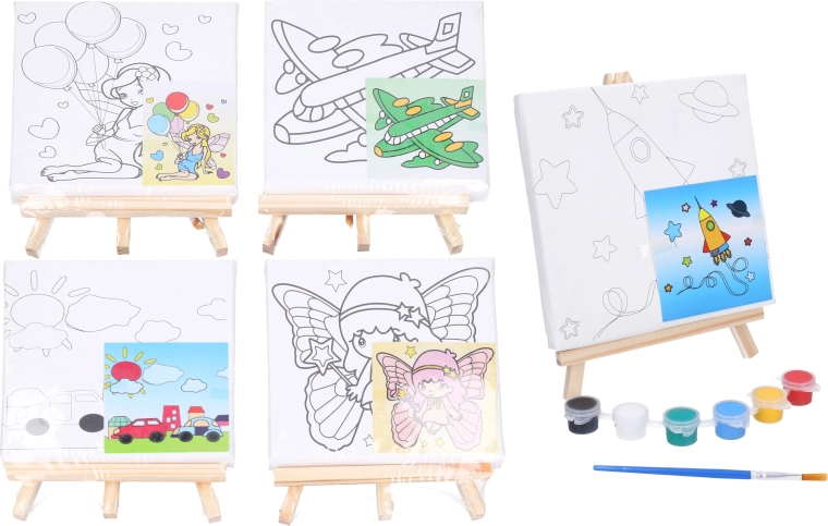 Set infantil de pintura sobre lienzo 15 × 15 cm con caballete, pinturas y pincel