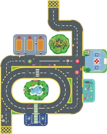 Una ciudad llena de vida: parque, hospital y parque infantil