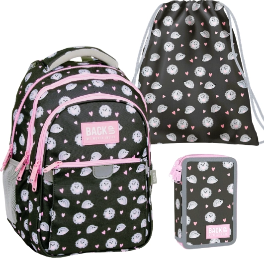 Set escolar BackUP Dulces erizos 3 en 1: mochila, estuche equipado y bolsa