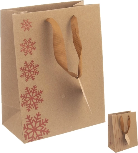 Bolsa de papel para regalo con motivo de copos de nieve mix 26 × 12,5 × 32 cm