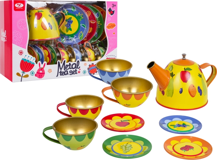Juego de té metálico infantil con motivos de frutas