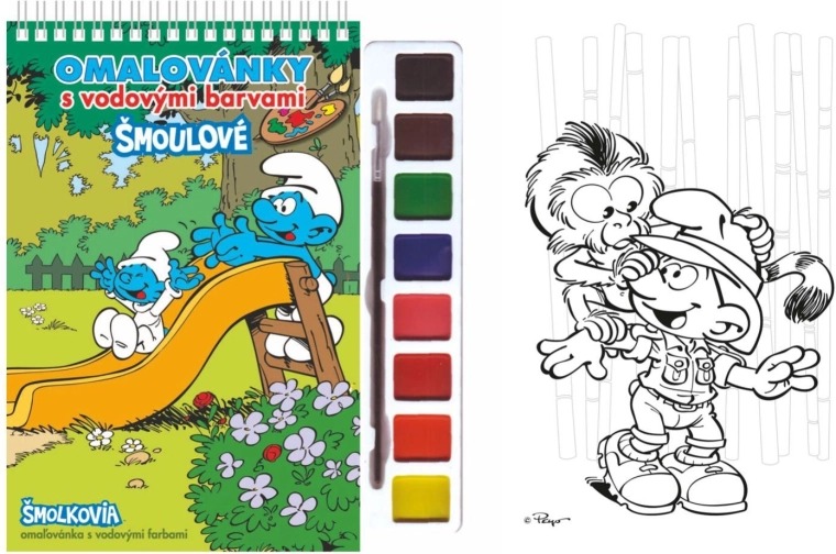 Libros para colorear de Los Pitufos con acuarelas y pincel