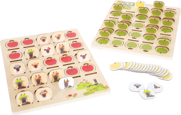 SMALL FOOT adivina, ¿quién soy? 4 FRIENDS – juego de memoria de madera 2 en 1