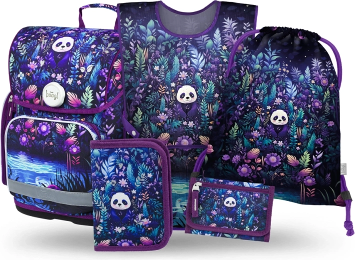Set escolar de 5 piezas BAAGL Ergo Jungle Panda – cartera escolar, estuche, bolsa, delantal y monedero