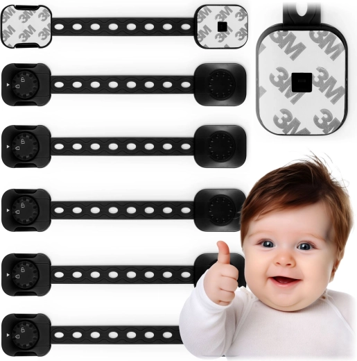 Cierres de seguridad infantiles para armarios RICOKIDS, 6 uds., negros
