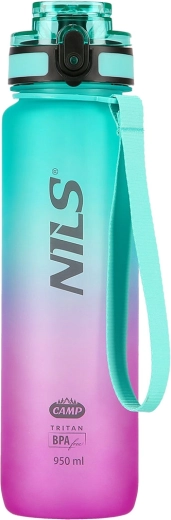 Botella de agua de Tritan NILS Camp 950 ml con filtro/colador – verde‑rosa