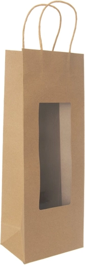 Bolsa de papel de regalo para vino NATURE con ventana transparente 12,5 × 9 × 35 cm