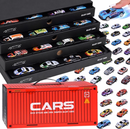 Set de 48 cochecitos metálicos con mecanismo de retroceso (pull-back), aparcamiento y pista de carreras