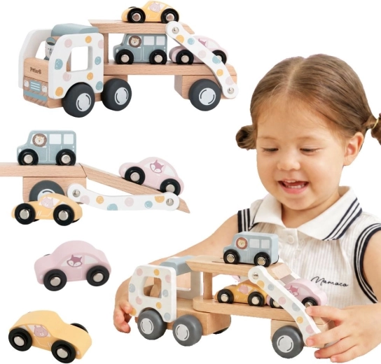 Transportador de coches de madera VIGA PolarB con 3 coches y conductor