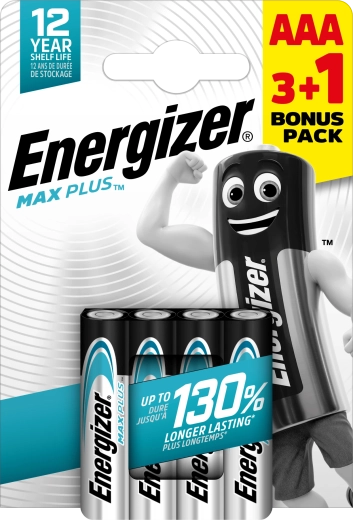 Pilas alcalinas Energizer Max Plus AAA 3+1 gratis, 4 uds
