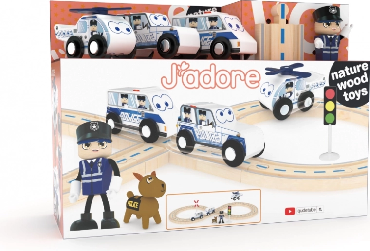 Set de tren de madera con tema policial, 25 piezas J’adore