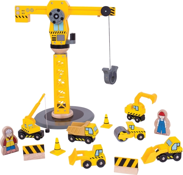 Set de construcción de madera con grúa BIGJIGS RAIL