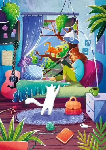Puzzle de chica y sus gatos de 1000 piezas