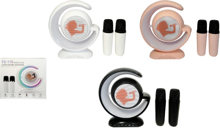 Set de karaoke inalámbrico con altavoz en forma de media luna y 2 micrófonos
