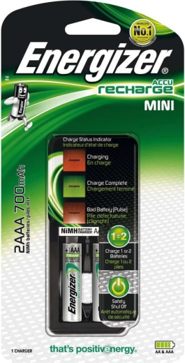 Mini cargador Energizer AAA con 2× AAA Power Plus 700 mAh