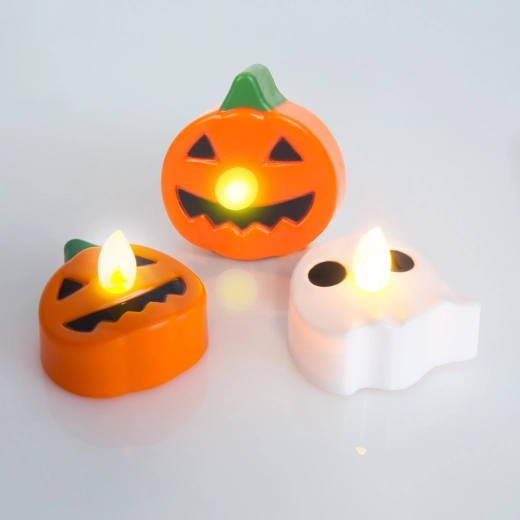 Velas LED de té de Halloween con forma de calabaza y fantasma – 3 unidades