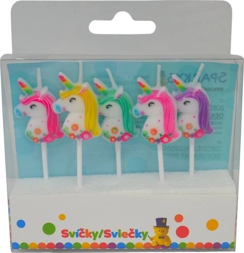 Velas de cumpleaños con unicornio y soportes, 5 uds.
