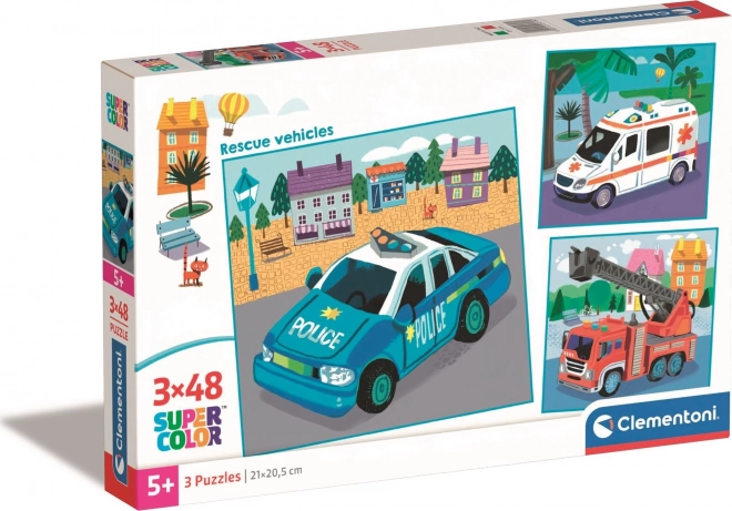 CLEMENTONI puzle 3×48 piezas – vehículos de rescate