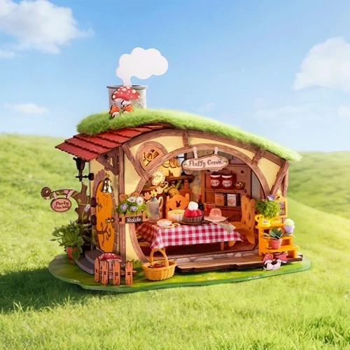 Casita del bosque de cuento llena de detalles