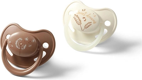 Chupetes anatómicos de silicona BabyOno 18+ meses, 2 uds (diurno + nocturno con asa luminosa)