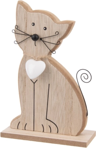 Decoración de madera Gato con corazón marrón 15 cm