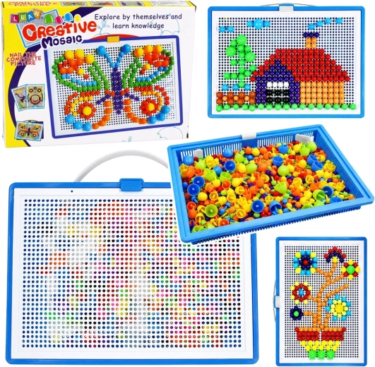 Mosaico creativo con clavijas de colores en maletín (aprox. 300 piezas)