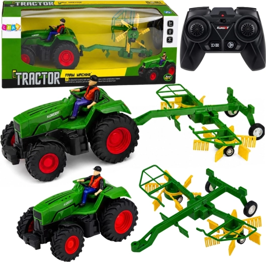 Tractor agrícola RC con rastrillo en escala 1:24