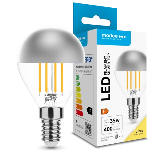 Bombilla LED Modee Filament Globe Mini P45 Silver Top 4 W E14, 400 lm, blanco cálido