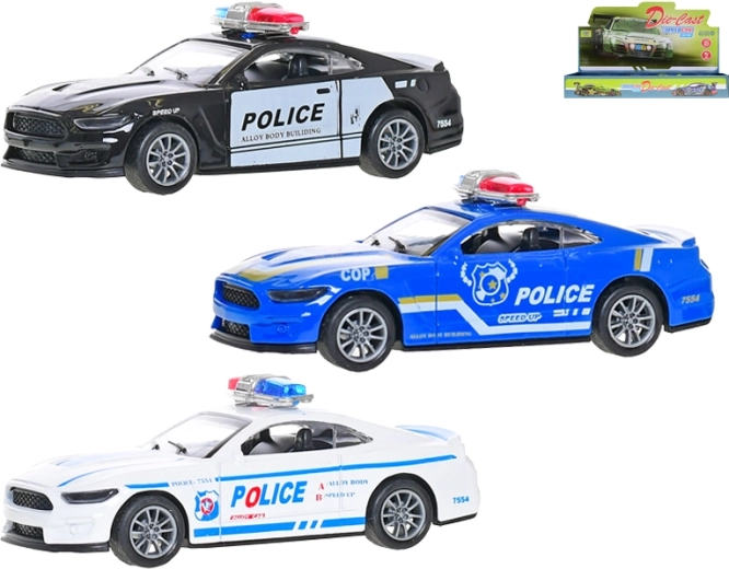 Coche de policía metálico 1:36 con retroceso, 11 cm