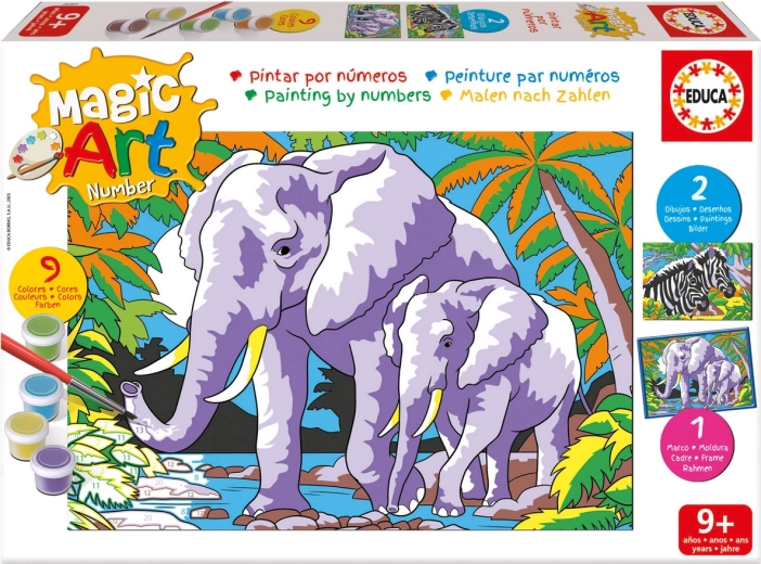 Pintar por números: elefantes y cebras EDUCA