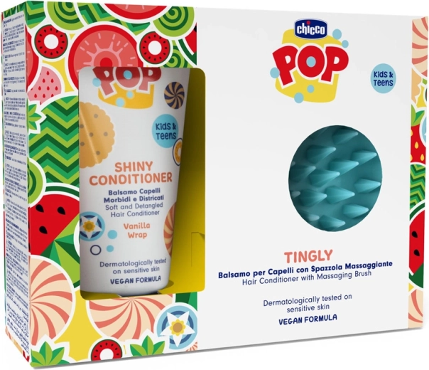Chicco POP Vanilla Shiny acondicionador para el cabello 150 ml con cepillo de masaje para el cuero cabelludo