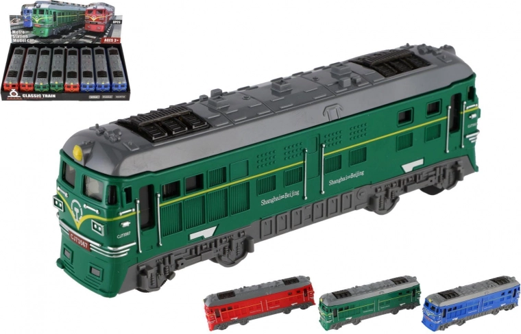 Locomotora de plástico de 18 cm con volante de inercia, 3 colores