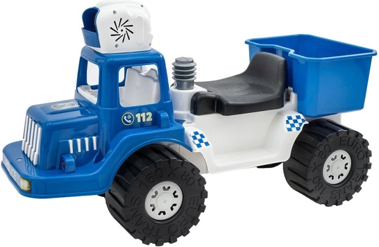 Correpasillos infantil de policía con máquina de burbujas BAYO 70 cm