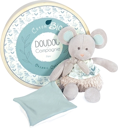 Set de regalo: ratoncito de peluche con mantita de algodón orgánico