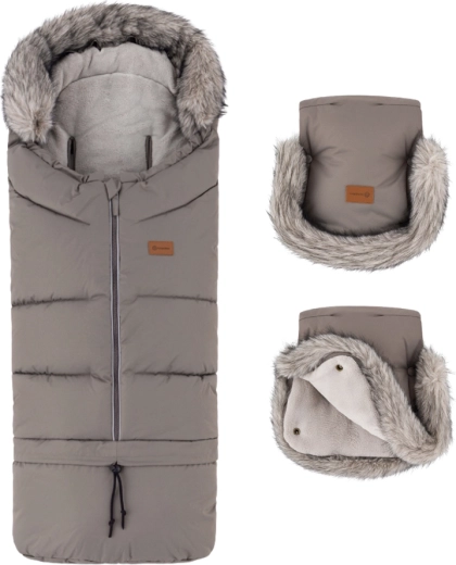 Petite&Mars set de invierno: saco Arctic 4v1 + manoplas para cochecito Furry mocha mousse