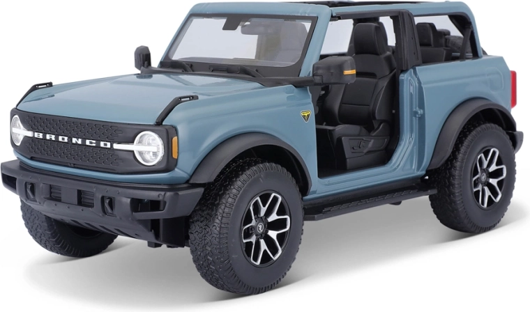 Maisto 2021 Ford Bronco Badlands sin puertas azul 1:18
