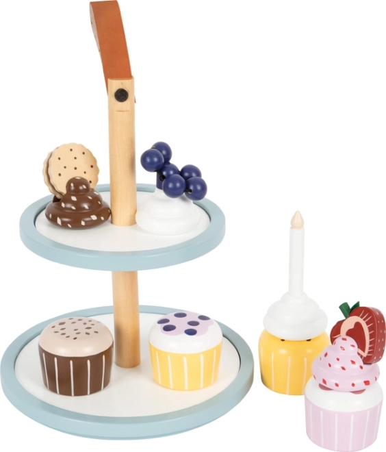 Soporte de madera de dos niveles para muffins small foot con accesorios magnéticos