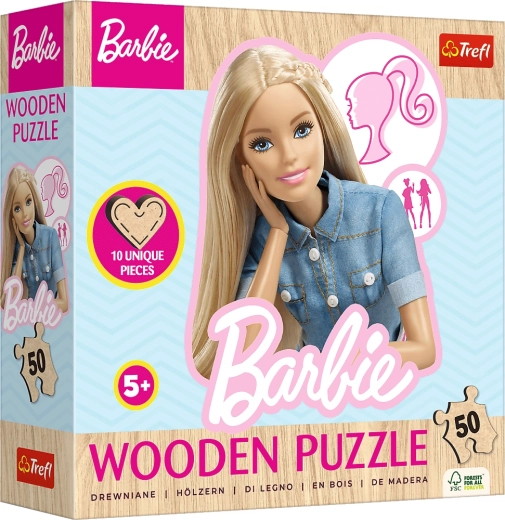 Puzzle de madera con silueta Trefl con motivo de Barbie, 50 piezas