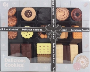Juego infantil de comida de plástico: obleas, galletas, chocolate y gofres