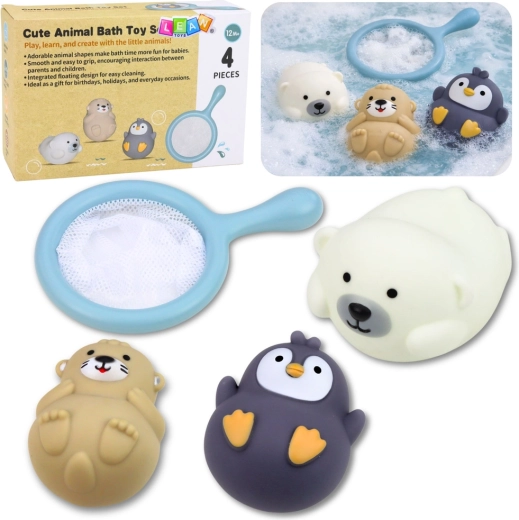 Set de juguetes de baño con animalitos en tonos pastel y red, 4 uds.