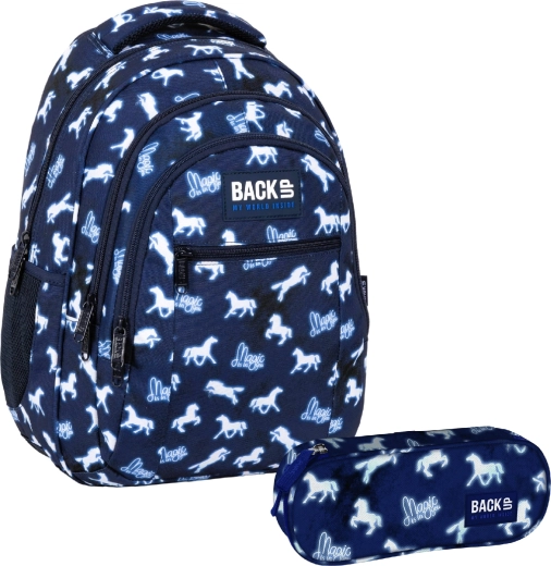 Set escolar BackUP Magic Horses 2 en 1 – mochila y estuche
