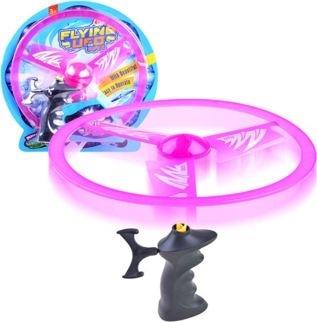 Disco volador con lanzador de cuerda y efectos de luz – Rosa