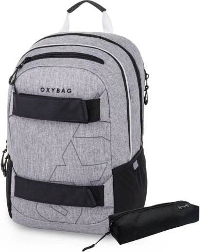 Mochila para estudiantes y estuche Oxybag Sport Grey Melange