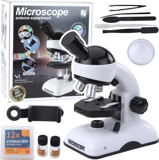 Microscopio educativo con soporte para teléfono y accesorios