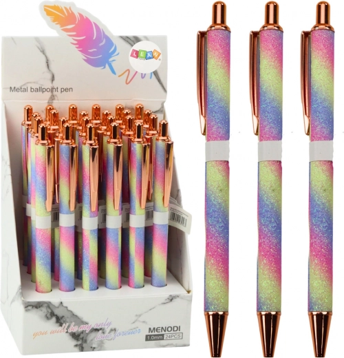 Bolígrafo metálico automático con purpurina, tinta azul de 1,0 mm